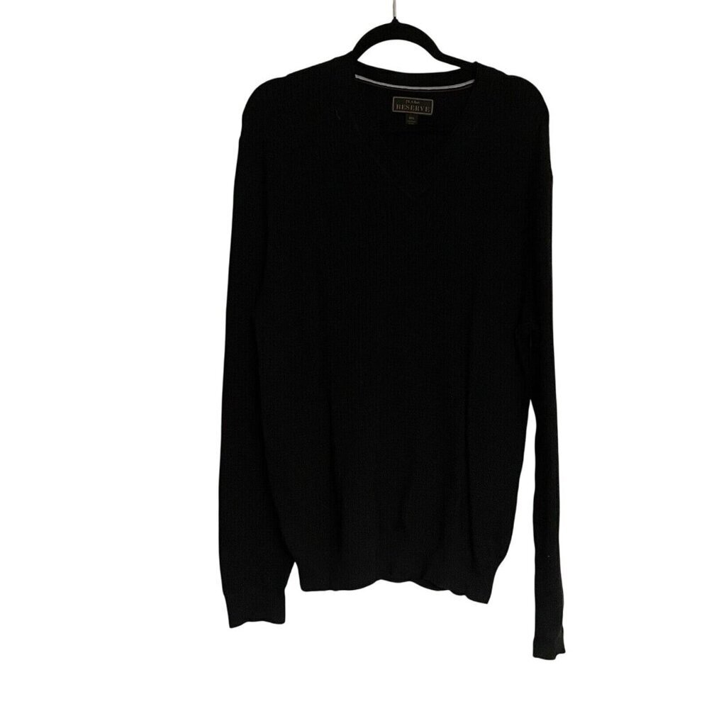 Jos.A. Bank Mens SZ XXL Black V-Neck Ribbed Long Sleeve Silk Blend Sweater